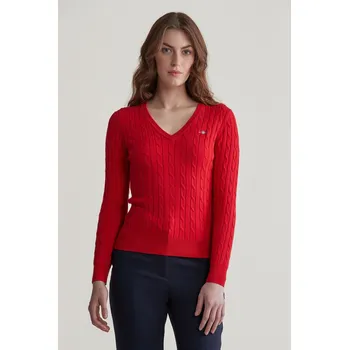 Dámský svetr SVETR GANT STRETCH COTTON CABLE V-NECK RUBY RED