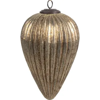 Vánoční ozdoba Zlatá skleněná vánoční cetka ve tvaru obrácené kapky s proužky Noella XL – 16x25 cm