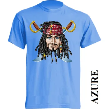 Pánské tričko panske-levne-bavlnene-tricko-digi-potisk-pirat-sparrow-karibik Barva: Azure - azurově modrá, velikost: S