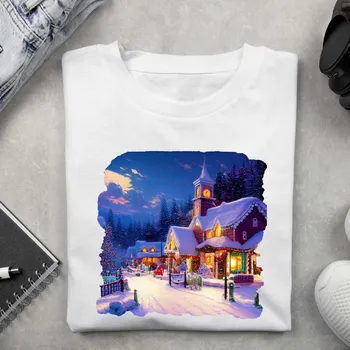 Dámské tričko - Vánoční motiv zasněžená ulice Barva: Černá, Velikost: XL