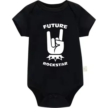 Bavlněné kojenecké body "Born To Rock" (černé) - 6 variant potisků Motiv: PF0846 - future rockstar, Velikost: 6-9 měs.