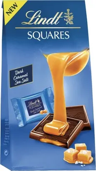 Čokoláda Lindt Squares hořká čokoláda s karamelovou náplní a mořskou jedlou solí 44 % 144 g