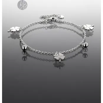 Náramek Prosperk Ocelový řetízek na nohu s plnými čtyřlístky a kuličkami S3880