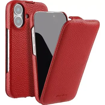 Pouzdro na mobilní telefon Pouzdro flipové MELKCO na iPhone 16 Kožené s podporou MAGSAFE červené