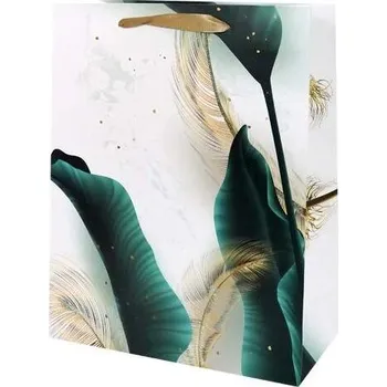 Dárková taška Dárková papírová taška XL peříčka zelená 41,5cm