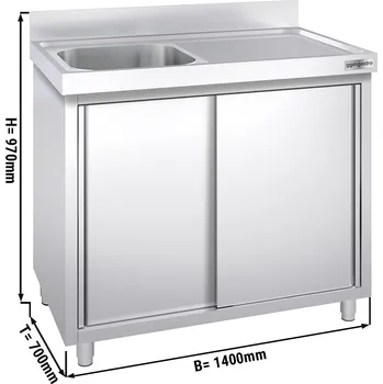 Kuchyňská skříňka G.Gastro Dřezová skříňka PREMIUM z nerezové oceli - 1,4 m - 1 dřez vlevo - D 60 x Š 50 x H 30 cm