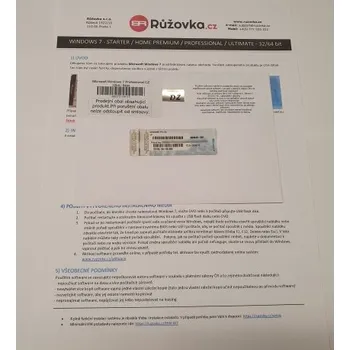 Operační systém Microsoft Windows 7 Professional CZ 32bit / 64bit, Software Certifikát pravosti MICROSOFT 6PC-00018