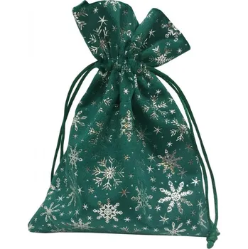 Dárková taška Sáček sametový zelený s vločkami 10*15cm 8701050A