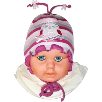 Kojenecká čepice Čepice kojenecká bavlna - SOVIČKA proužky fuchsie - vel.62 - kopie