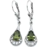 Stříbrné náušnice vltavín se zirkony Molida - Rhodiování