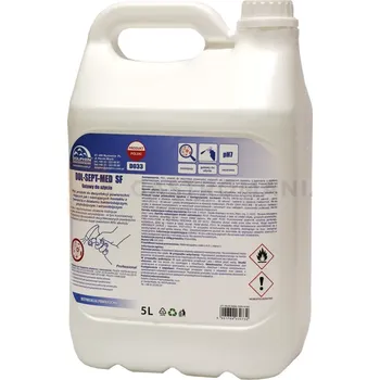 Dezinfekce DOLPHIN DOL-SEPT-MED SF Kapalný dezinfekční prostředek pro dezinfekci povrchů v kontaktu s potravinami i mimo něj s baktericidními fungicidními a virucidními účinky 5 l