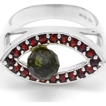 Prsten Stříbrný prsten český granát a vltavín Wonder - 65, Rhodiování