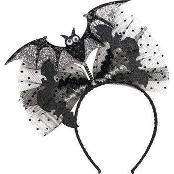 Karnevalový kostým Čelenka s mašlí a netopýrem stříbrná 9222