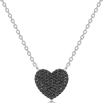 Náhrdelník Náhrdelník ze stříbra 925 - vypouklé srdce s černými kameny