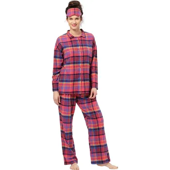 Dámské pyžamo Dámské rozepínací pyžamo KEY 483 růžová-kostkovaný vzor FLANELA S 0