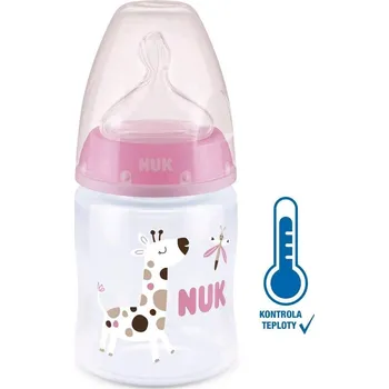 Kojenecká láhev NUK First Choice Temperature Control žirafa 150ml růžová