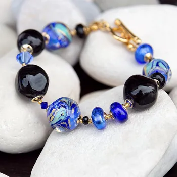 Náramek Lampglas Náramek Ocean Storm s 24karátovým zlatem a ryzím stříbrem v perlách Lampglas