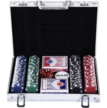 Pokerové sada Přenosný pokerový set s 200 žetony | 29,5x20,5x6,5 cm