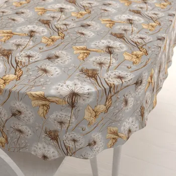 ubrus Bavlněný oválný ubrus Sandra SA-517 Podzimní pampelišky na šedém 60x100 cm