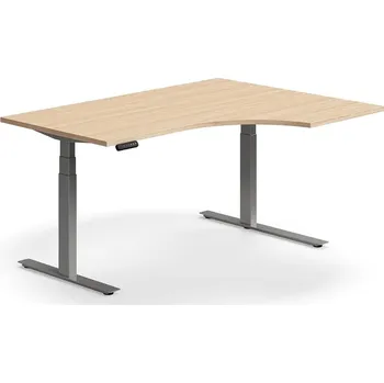 Psací stůl Výškově nastavitelný stůl QBUS, rohový, 1600x1200 mm, stříbrná podnož, dub