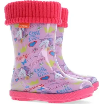 Dětská sportovní obuv DEMAR dětské zateplené gumáky - Hawai lux růžové jednorožci Velikost: 30-31