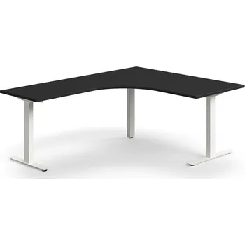 Psací stůl Rohový psací stůl QBUS, T-nohy, 1600x2000 mm, bílá podnož, černá