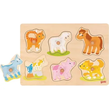 Puzzle Dřevěné puzzle s úchyty Máma a dítě Goki