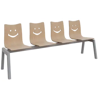 SMILE PLUS 4, dřevěná lavice do čekárny, 4-sedák, dub bělený, kostra stříbrná