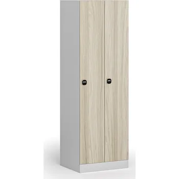 Šatní skříň B2B Partner Kovová šatní skříňka S1, 2 oddíly, 1850 x 600 x 500 mm, demont, RFID zámek, laminované dveře, dub přírodní