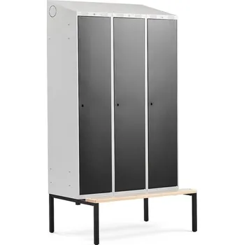 Šatní skříň Šatní skříňka CLASSIC, šikmá střecha, s lavicí, 3 sekce, 2290x1200x550 mm, černé dveře