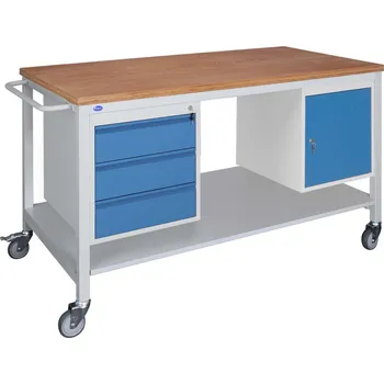 Průmyslová sponka Pojízdný montážní stůl 150x80 cm s kontejnery Z3 a D1, buková překližka + doprava zdarma