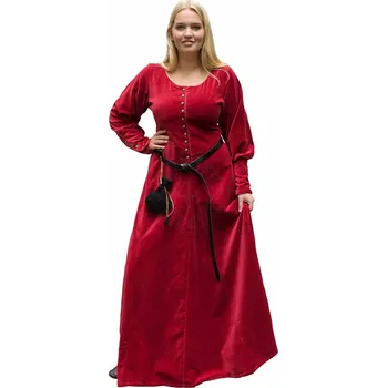 Karnevalový kostým Battle Merchant Sametové středověké šaty Cotehardie Isabell, červené