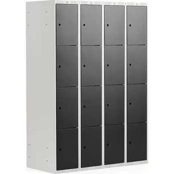 Šatní skříň Boxová šatní skříň CLASSIC, 4 sekce, 16 boxů, 1740x1200x550 mm, šedá, černé dveře