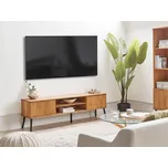 TV stolek světlé borovicové dřevo 2 police 2 skříňky s dvířky na nohách rustikální skandinávský styl obývací pokoj ložnice Beliani