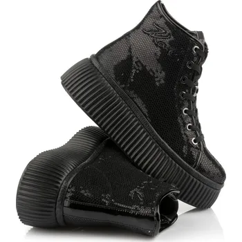 Dámská zimní obuv KOTNÍKOVÁ OBUV KARL LAGERFELD KREEPER LO SPARKLE MID LACE BLACK GLITTER MONO