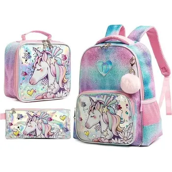 Dětský batoh Jasmine Dívčí školní batoh set 3v1 Jednorožec s hvězdy 25L Jasminestar 97k-cube