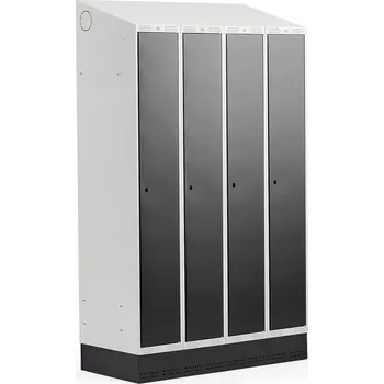 Šatní skříň Šatní skříňka CLASSIC, šikmá střecha, se soklem, 4 sekce, 2050x1200x550 mm, černé dveře