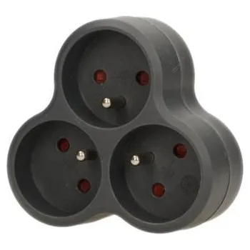 Elektrická zásuvka Trojitá rozbočka 230V šedá s uzemněním