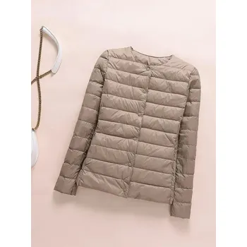 Dámská bunda Krátká prošívaná bunda hřejivá Barva: Khaki, Velikost: L