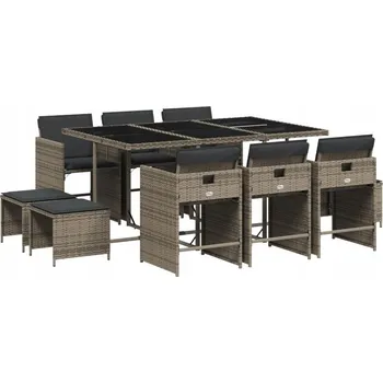 VidaXL 11dílná zahradní souprava s polstry, šedý PE ratan