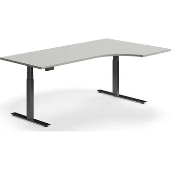 Psací stůl Výškově nastavitelný stůl QBUS, rohový, 2000x1200 mm, černá podnož, světle šedá