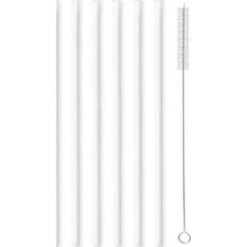 Skleněné brčko bílé, rovné 200 mm, 6 ks + kartáček, 6612