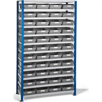 Dílenský regál Regál s plastovými boxy REACH + MIX, 1740x1000x400 mm, 44 šedých boxů
