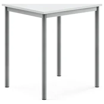 Jídelní stůl Stůl BORÅS, 700x600x760 mm, stříbrné nohy, HPL deska, bílá
