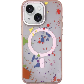 Pouzdro na mobilní telefon Prémiový průhledný Magsafe kryt s barevnými kaňkami iPhone 13 Pro Barva: Růžová