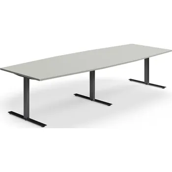 Jednací stůl Jednací stůl QBUS, T-nohy, 3200x1200 mm, tvar člunu, černá podnož, světle šedá