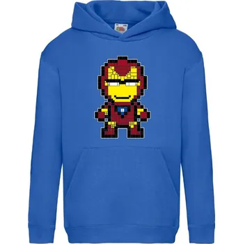 Chlapecká mikina detska_mikina_klokanka_potisk_pixel_Iron_Man Barva: Royal blue - královsky modrá, velikost: 164
