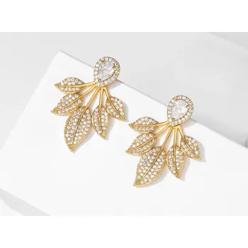 Náušnice B-TOP Pozlacené náušnice se zirkony Listy