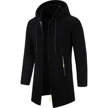 Pánský svetr Dlouhý pánský svetr na zip s kapucí Barva: Černá, Velikost: S