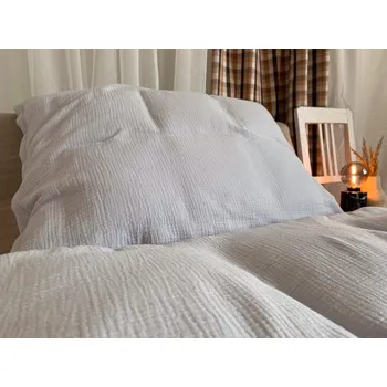 Povlečení Mušelínové povlečení světle šedá bio bavlna - 240x220+2x70x90 cm šev uprostřed